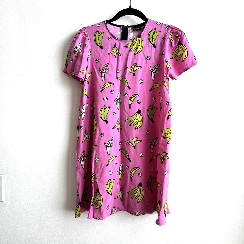 Nooworks Women's Dress Size Small Pink Bananas Mini Rayon